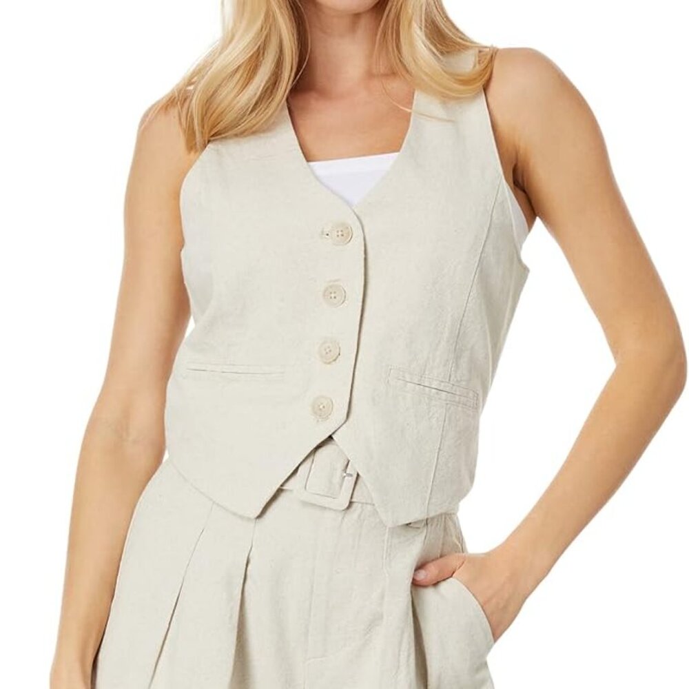 BLANK NYC Womens Linen Suede Vest, Bleached Sand L